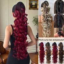 Tóc nối đuôi ngựa dạng càng cua 32 inch, kiểu ombre sóng sâu, mềm mại, chịu nhiệt, làm từ sợi tổng hợp, thích hợp cho nữ sử dụng hàng ngày. - Ombre - Xem 2