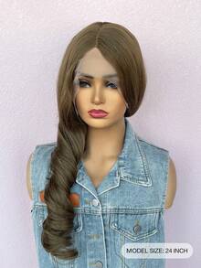 Tóc giả dài, xoăn bồng bềnh, kiểu T-Lace Frontal có mái - Tóc tổng hợp, thích hợp sử dụng hàng ngày. - màu nâu - Xem 7