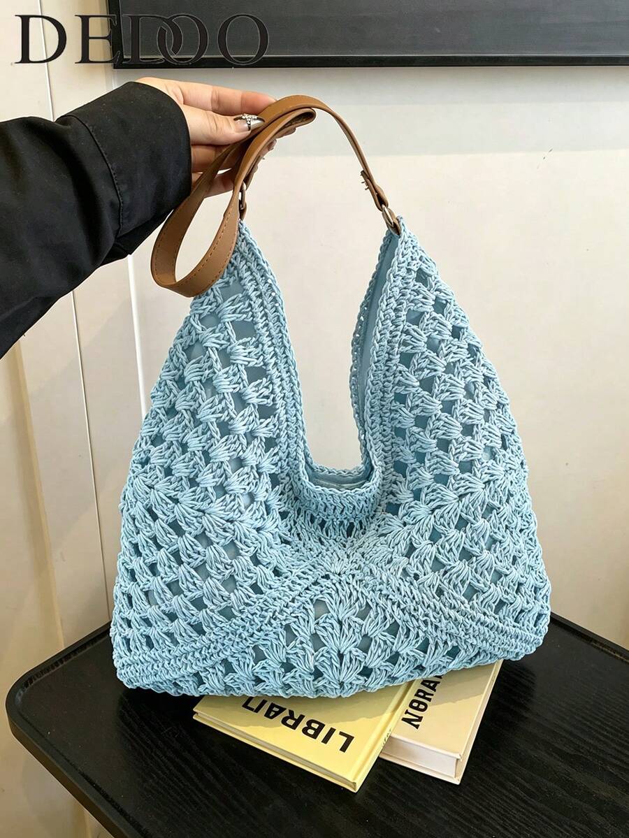 Dedoo Handmade Woven Grandma Plaid Large Capacity Tote Bag For Women