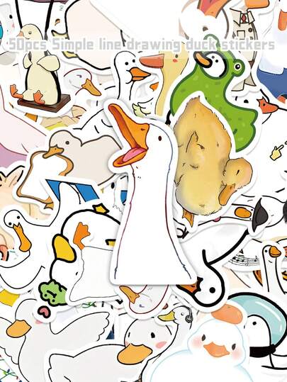 50 piezas Pegatinas de pato con diseño simple y minimalista: Diseños de animales frescos y minimalistas adecuados para decorar cascos de bicicleta, calendarios, manuales y diarios. Versátiles y atemporales, estas pegatinas son perfectas como recuerdos de fiesta, recompensas y regalos festivos.