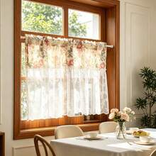 1PC Korean-Style Fresh Lace Skirt Sheer White Gauze Curtain; A Light And Airy White Lace Short Curtain For Small Windows,Door Curtains, Or Kitchen Window Valance - White - View 4