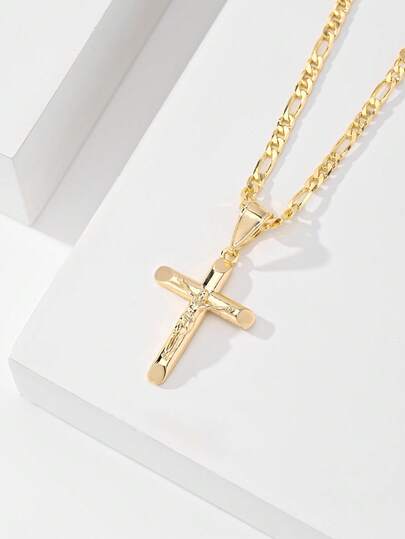 1PC 14k Gold Plated Copper Catholic Retro Necklace, The Evil Eye Pendant Is Inlaid With Sparkling Zirconia, The Retro Craftsmanship Is Highlighted In Details, The Overall Design Balances Religious Faith Expression And Daily Wear Practicality, Suitable For Both Boy And Girl, Can Be Used As A Religious Memorial Gift, Birthday Gift Or Holiday Gift For Relatives And Friends, Conveying Protection Blessings While Meeting Matching Needs Of Different Styles.