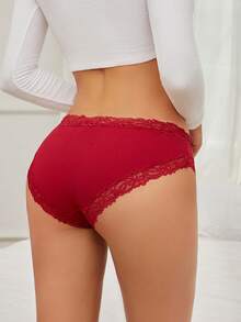 FINETOO Conjunto de 4 calcinhas biquíni femininas com detalhes em renda, estampadas e lisas. Lingerie feminina moderna e romântica, em tecido canelado macio, ideal para uso diário. - Multicolorido - Ver 4