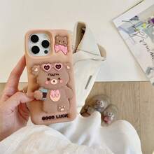 Ốp lưng điện thoại hình gấu nâu dễ thương, tương thích với iPhone 17 Pro Max, 16 Model mới, 15, hoạt hình 3D, sáng tạo, 14, 13, 15 Pro Max, vỏ bảo vệ bằng silicon mềm. - Giá đỡ cốc cà phê hình gấu - Xem 10