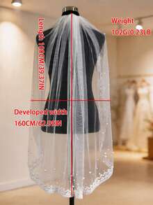 Khăn voan cưới cô dâu 1 tầng đính cườm, có lược cài, viền ren, dài 1 mét. - Nhiều màu - Xem 7