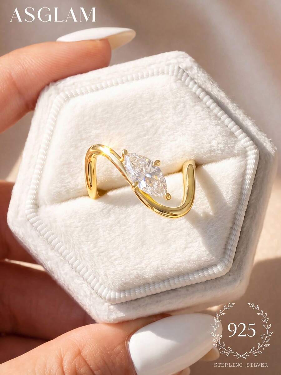 1件 925純銀貓眼石多功能戒指，適合女孩日常佩戴、婚禮儀式、送女友禮物 - 隨形曲線 - 查看 1
