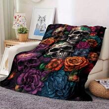 Una manta de franela con diseño de calaveras y flores - Multicolor - View 5