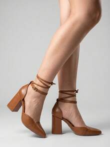 MODARPE Medium Block Heel Pointed Toe Pump S05 - Óxido marrón - Ver 1