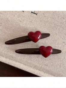 1pc Vintage Chocolate Red Heart Shaped Hair Clip, French Style Side & Bangs Hair Clip, Sweet Retro High-End Versatile Hair Accessory For Women Claw Clips Hair Claws Hair Barrettes, School Stuff, New Years, Hair Accessories, Head Accessories, Hairpin - màu nâu - Xem 9