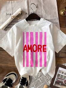 Camiseta larga y versátil casual con diseños impresos en la moda occidental. - Blanco - Ver 2