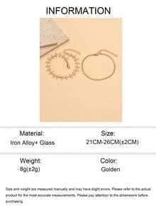 2pcs/Set Elegant Charm Handmade Chain With Crystal Decor Anklet, Versatile Gold-Tone Foot Jewelry Suitable For Daily Wear, Beach, Date, Party. Handmade Chain Length And Bead Quantity Are Adjustable - Multicolor - View 5