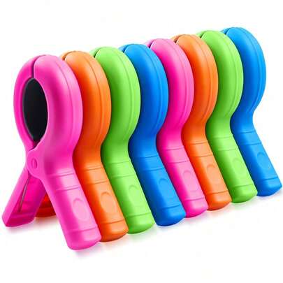 8pcs/Set Large Thick Windproof Beach Chair Clips, Non-Slip Poolside Lounge Chair Clamps, Durable Multipurpose Outdoor Towel Clips, Suitable For Patio Picnic, Essential Cruise Travel Accessories