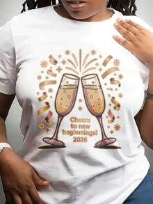 Feliz Año Nuevo, señoras. Cuello redondo, camiseta casual de moda, corto Sved Top. Adecuado para Dailpor. Imprimir a Celee 2026. Mejor opción para amigos y familia - Blanco - Ver 2