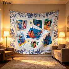 Disney Lilo & Stitch Warm Interactive Scene Collection Pattern, Light Blue Base With Floral Elements No-Hole Backdrop, Perfect For Parties, Camping, Home Decor, Scene Setup And Gathering Displays - 0 - View 2