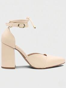 MODARPE Medium Thick Heel Pointed Toe Pump S05 - Beige - View 4