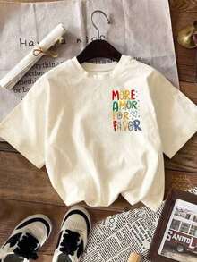 1 Pieza Moda Informal Para Hombres Y Mujeres Camiseta Informal Calle Estilo Gráfico Corto Manga Camiseta Lindo Verano Superior Bebé Camisetas Para Mujeres Verano Mamá Camiseta Marca T Camisa Personalizado Camiseta Divertido T Camisa Mujeres Gráfico Tee Divertido Gráfico Camisetas Lindo Camiseta Colorido Texto Camisa Mujeres Tee Camisas Personalizado Camiseta Texto Camiseta Divertido Camisa Bebé Camisetas Verano T Camisa Versátil, fácil de combinar, adecuado para el uso diario, estilo urbano, conjuntos de vacaciones, conjuntos de fin de semana. - Albaricoque 2 - Ver 2