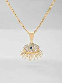1pc 14K Gold Plated Copper Vintage Style Women's Necklace, Featuring Celtic Four-Corner Knot And Witch Knot As Pendant Core, With Vintage Worn-Out Craftsmanship To Highlight Texture, Simple Design With Rich Details, Can Be Worn To Decorate Neckline, Looks Great Alone Or Layered With Thin Chains, Suitable For Women's Work, Party, Casual And Other Occasions, Combining Decoration And Matching. - Yellow Gold - View 8