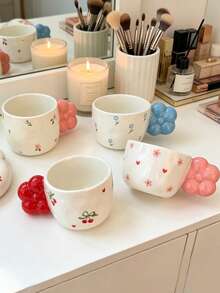 1pc Ins Style Floral Ceramic Coffee Cup, Korean Creative Asymmetrical Embossed Flower Handle, Suitable For Cappuccino, Latte, Afternoon Tea, Cold/Hot Beverages, Milk, Espresso, Ideal For Easter, Christmas, Birthday Party, Home, Office, Holiday Gift - Multicolor - View 1