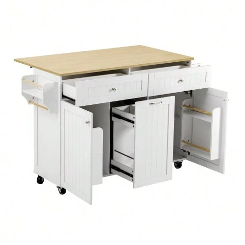 Kitchen Island With Wheels, Extendable Dining Area, Kitchen Island With Multifunctional Drawers, Mobile Kitchen Island Ideal For Kitchen And Dining Room (White) - White - View 1