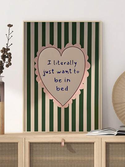1pc "I Just Want To Lie In Bed" Wall Art - Green Horizontal Minimalist Bedside Aesthetic, Unframed Canvas Poster Suitable For Living Room ,Bedroom Modern Decorations