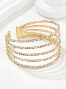 Set de 5 pulseras elegantes de moda con cristales de estrás, accesorios de novia y boda - Plateado - Ver 7