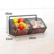 Cesta de Almacenamiento de Cocina Montada en la Pared, Adecuada para Almacenamiento Duradero de Especias, Ajo, Cebollas y Verduras en Alambre Metálico - Negro de dos rejillas G4564 - Ver 10