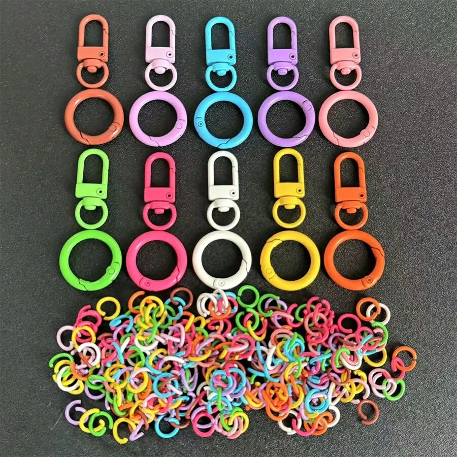 150pcs Colorful Rings + 10pcs Lobster Clasps + 10pcs Spring Rings Zinc Alloy Casual Fruit Keychain Accessories, Rust-Resistant, Suitable For Keychains, Backpack Hangers, Gifts, DIY, Versatile Combination