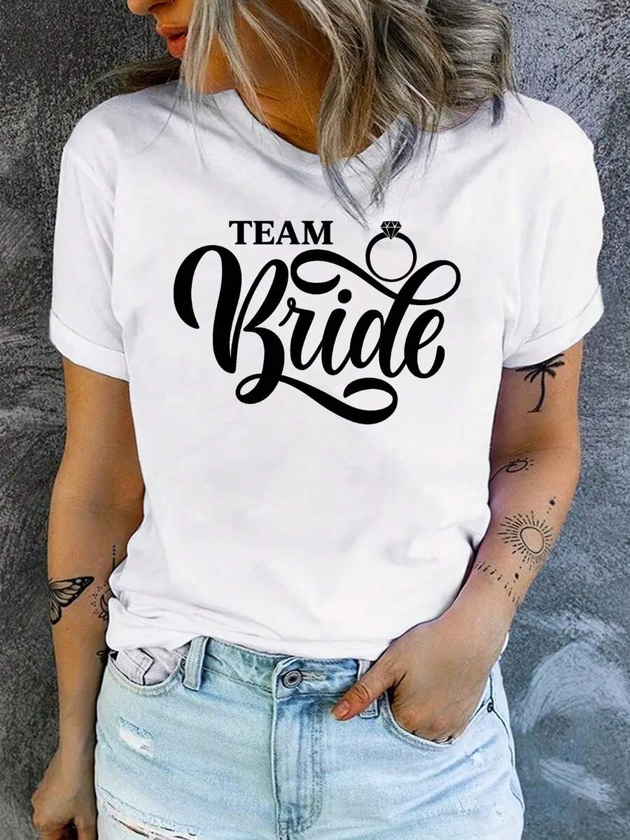 Carta Imprimir camiseta, corto Sve cuello de tripulación top casual para verano y primavera, ropa de mujer