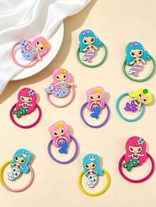 Set de 5 ligas para el cabello con diseño de sirena, adecuadas para decoración de fiestas temáticas, regalo de cumpleaños, estilo aleatorio - Multicolor - Ver 5