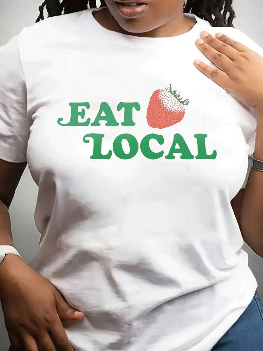 Camiseta casual de moda de cuello redondo de la mujer del día de la madre | Sved corto, patrón de fresa impreso destacado, adecuado para Dailpor, regalo para amigos y familia