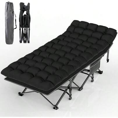 Camping Cot, Folding Camping Cot Bed Adults Sleeping 1200D Double Layer Oxford Portable Folding Outdoor Cots Camping/Soft Pad Carry Bag Home Office Nap Beach Travel