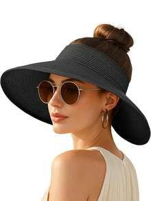 Foldable Straw Hat, Wide Brim Sun Protection Hat With Cute Bow Decor, Versatile Casual Bohemian Elegant Polyester Hat For Outdoor Beach, Spring/Summer - Straw Hat - View 17