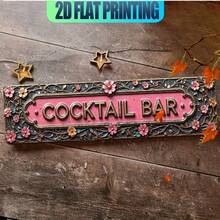 2D Flat - 2D Retro Pink Floral Decor Cocktail Bar Logo - Ideal For Home, Cabin Decor And Outdoor Porch Space | Unique Rectangular Wall Art | Perfect Holiday Gift | 16" X 4" - A - View 4
