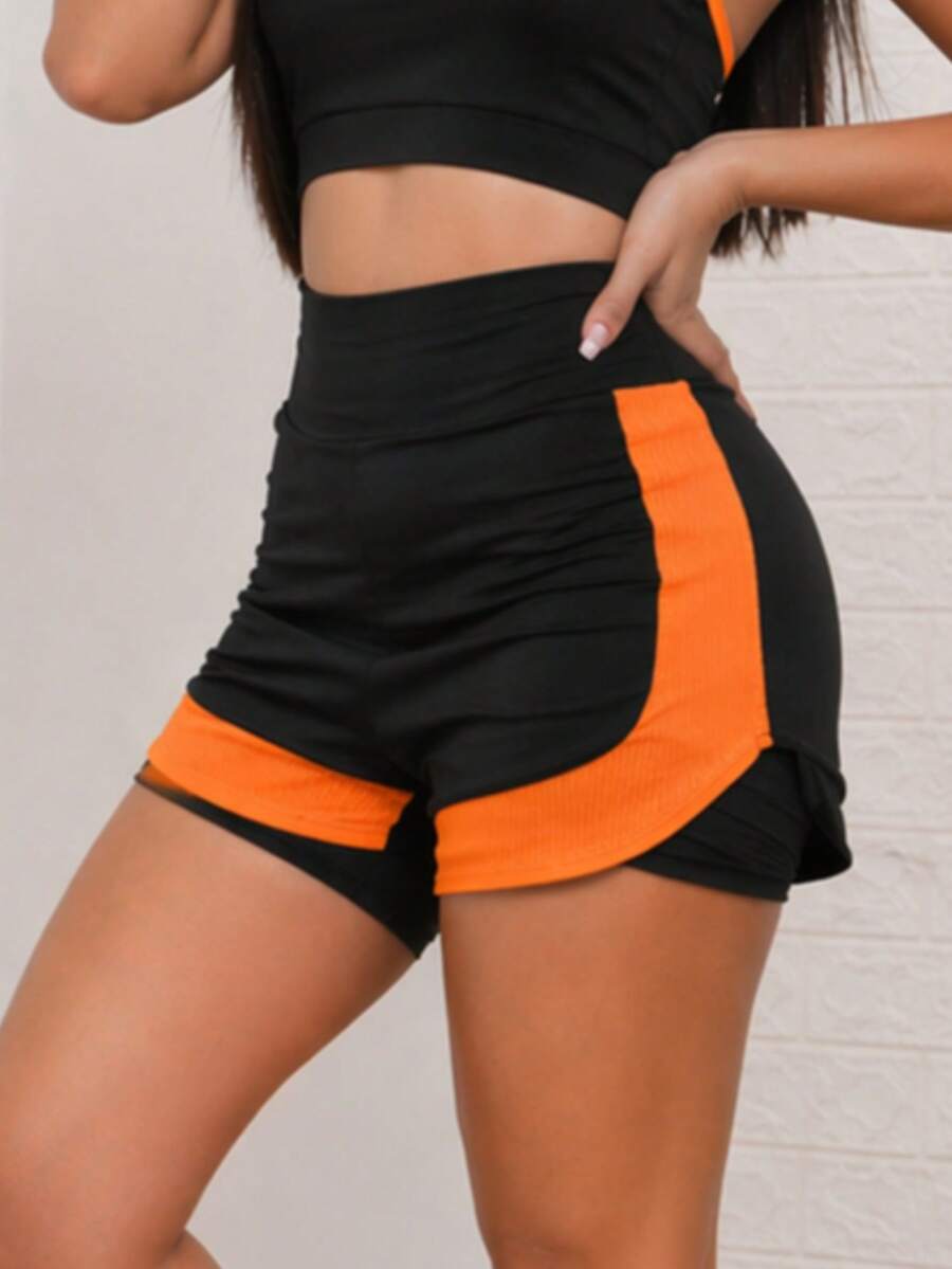 Double Fitness Shorts - Orange - View 1
