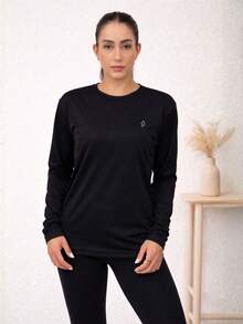 Women's Dry Fit Long Sleeve Basic T-Shirt, Lightweight And Comfortable - Hitam - View 2