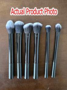 6pcs Black Professional Makeup Brush Set, Including Blush Brush, Powder Brush, Concealer Brush, Eyeshadow Brush, Full Makeup Tools, Great For Travel And Gift,Giveaways,Professional Makeup Brushes,Complete Makeup Set - Black - View 6
