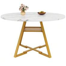 Dining Set (5 Pieces), 120x120x75 Cm Round Dining Table With 4 Chairs, Round Coffee Table For 4-6 People, Grey Velvet Chairs. - White - View 6