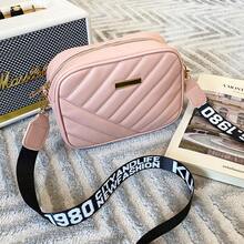 Iron Plate Diamond Pattern Shoulder Bag, New Solid Color Embroidered Cross-Body Bag, Simple & Chic Commuting Square Handbag - Multicolor - View 13