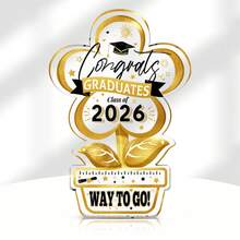 2026届毕业生祝贺花卉亚克力牌匾，金色和黑色桌面装饰，学生毕业纪念礼物，“干得好！”亚克力支架，适用于家庭和办公室，毕业派对装饰，理想的毕业礼物，轻巧可爱的毕业纪念品 - 花朵形狀 - 查看 12