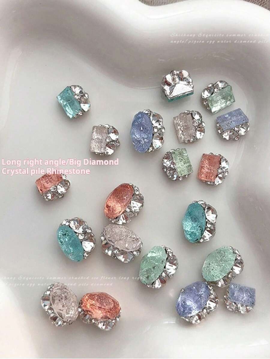 3件組夏季冰裂水鑽美甲裝飾，獨特合金冰花美甲飾品，冰糖美甲配件美甲飾件