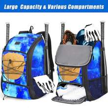 Baball Backpack Softball Bat Bag Wit Soes Compartment  Yout Boys And Adult Ligweig Baball Bag Wit Fence Ook Old TBall Bat Batting Mitten Elmet Caps Teeball Ar - Galaxy Blue - View 2