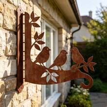 1pc Metal Rust Effect Bird & Floral Pattern Outdoor Wall Hanging Rack, Suitable For Porch, Bird Feeder, Lantern, Wind Chime Etc, Sturdy Iron Structure Hook - A - View 5