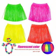 1pc ,Hawaii Hula Dress Set, Tropical Hawaiian Hula Skirt Costume, Hibiscus Flower Garland, Headband Wristbands, Luau Party Decorations, Summer Beach Vacation Outfit, Birthday Party Supplies, Festival Dress Gift - Multicolored Grass Skirt - View 4