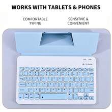 Set di tastiera wireless Bluetooth con custodia, custodia protettiva con supporto integrato, tastiera portatile ultrasottile, una singola carica garantisce fino a 2 giorni di utilizzo, compatibile con tablet Windows, smartphone, sistemi iOS e Android. - blu polveroso - Visualizzare 2