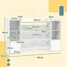 Children's Bookshelf For Toys And Books, Ideal For Tidy Organization, With 8 Removable Drawers, White Color. - White - View 3