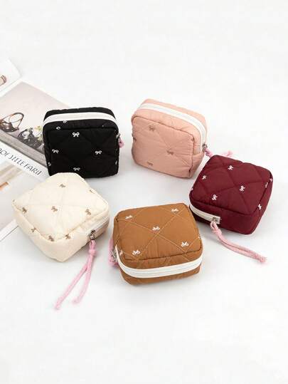 Fashionable Bow Sanitary Napkin Storage Bag, Women's Handheld Organizer Pouch, Lipstick Case, Small Accessories Bag, Jewelry Box. Can Hold Sanitary Pads, Lipstick, Keys, Coins, Jewelry And Other Small Items. Ideal For Spring/Summer Travel, Cruise, Outing And Beach. Also Suitable As Room Decor And A Great Holiday Gift.
