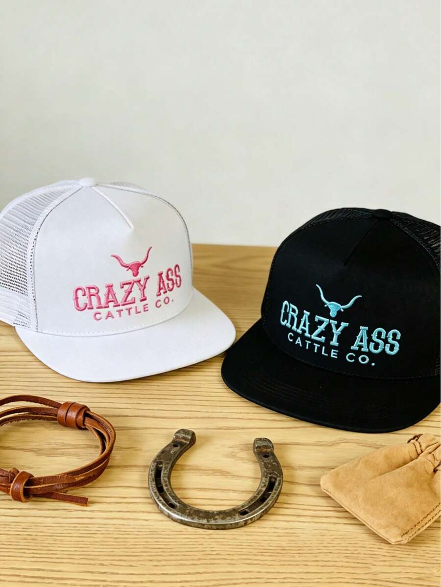 1顶男士时尚刺绣Crazy Bull Company棒球帽 - 透气、可调节，带有个性化牛头刺绣 - 街头风帽子，适合户外活动、旅行和跑步（多种颜色可选），也适合海滩和度假。