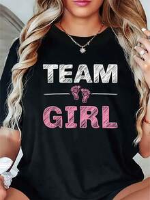 Camiseta de cuello redondo de manga corta de las mujeres - blusa de otoño de verano de primavera, casual y versátil top lavable en máquina con impresión de letras cortas / medianas (no-) para ropa casual, fiestas, capa - primavera verano otoño armario esencial - Negro - Ver 2