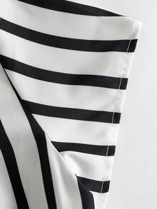1pc Women's Fashionable Striped Casual Front Button Waist Cinched Shirt Dress, Suitable For Dates And Daily Wear, Spring/Summer Elegant - Black and White - View 4