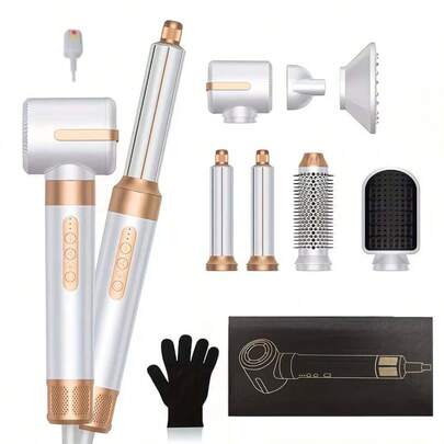 7-In-1 Ionic Hair Dryer & Styler Kit - 1400W High-Power Hair Dryer With Automatic Curling Wand, Straightener & Diffuser Attachment | Ionic Technology For Frizz-Free Styling, Wet/Dry Use Suitable For Hair Types